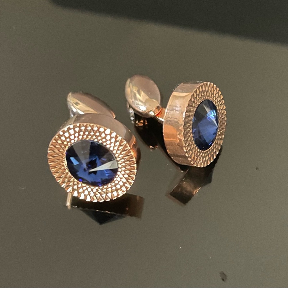 Sapphire Blue Crystal Gem Rose Gold Cufflink (unisex)